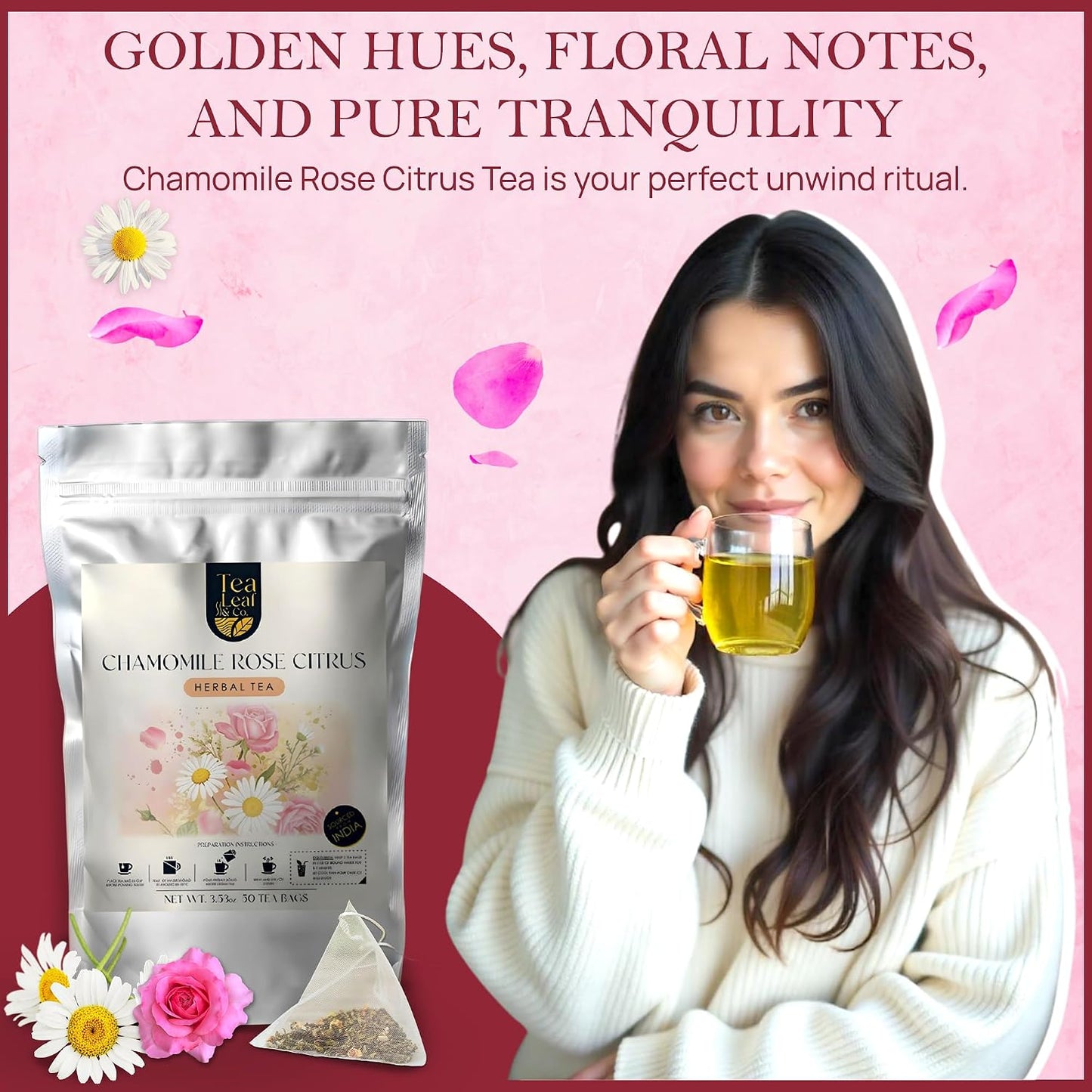Chamomile Rose Citrus Herbal Tea 100g, Natural Herbal Infusion, 50 Tea Bags
