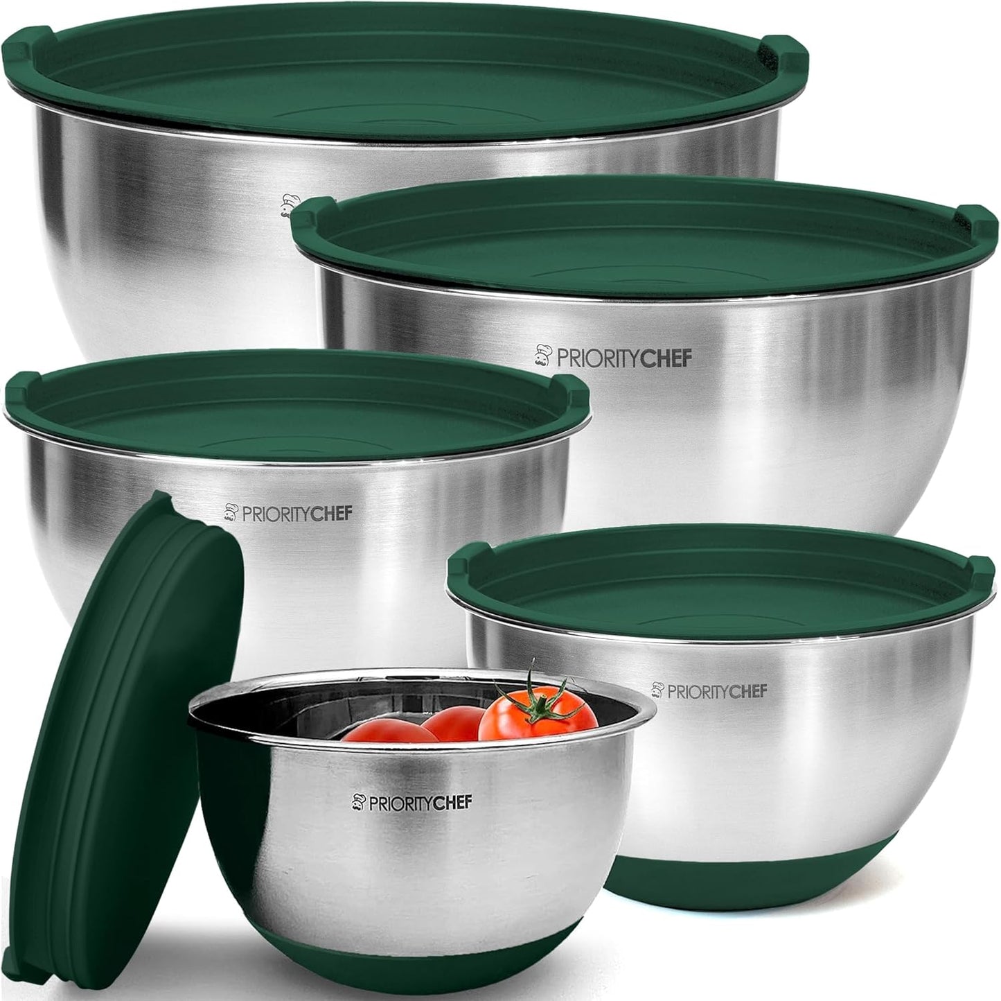 Priority Chef Premium Mixing Bowls With Airtight Lids Set, Thicker Stainless Steel Mixing Bowl Set, Large Prep Metal Bowls
