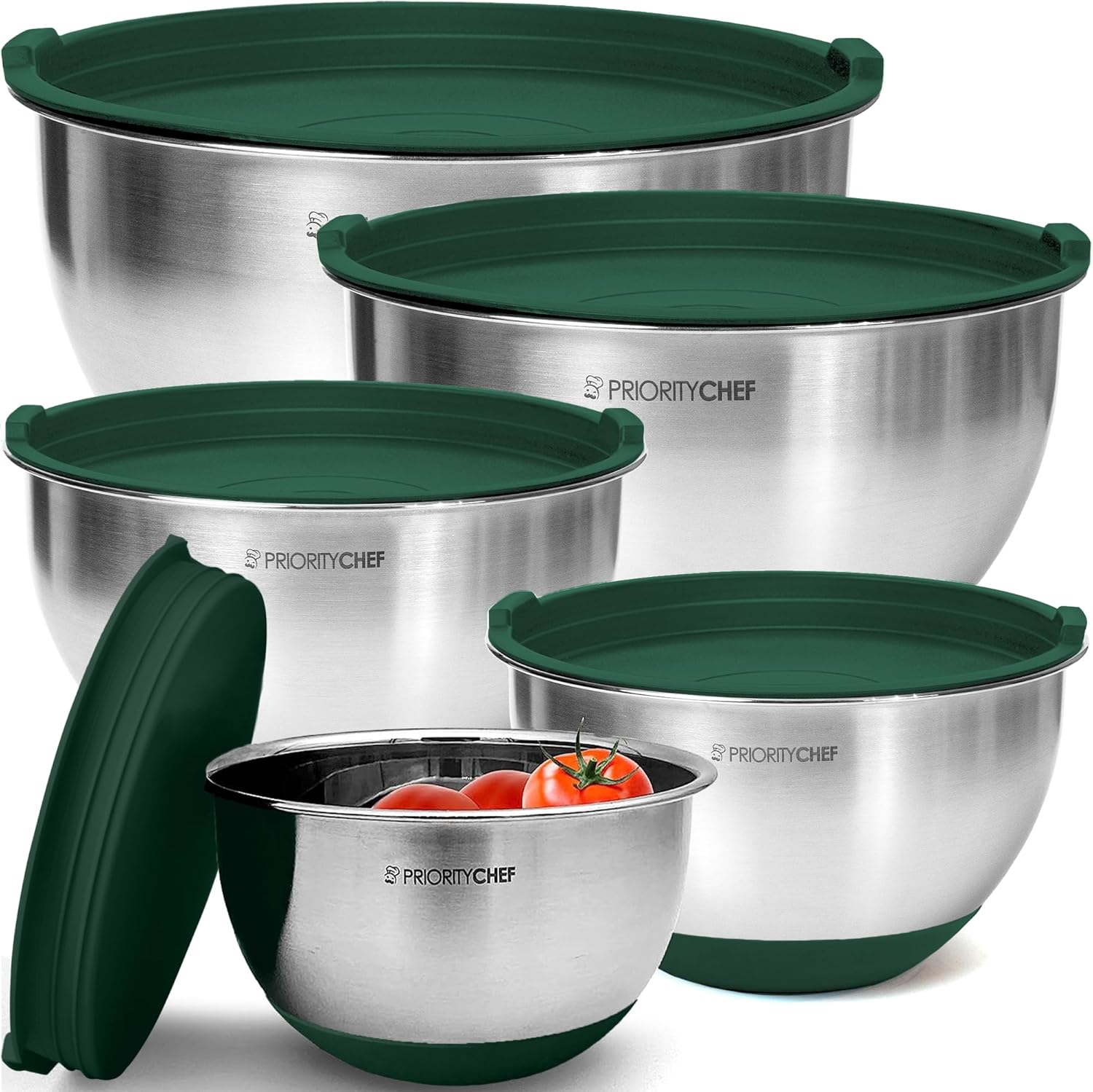 Priority Chef Premium Mixing Bowls With Airtight Lids Set, Thicker Stainless Steel Mixing Bowl Set, Large Prep Metal Bowls