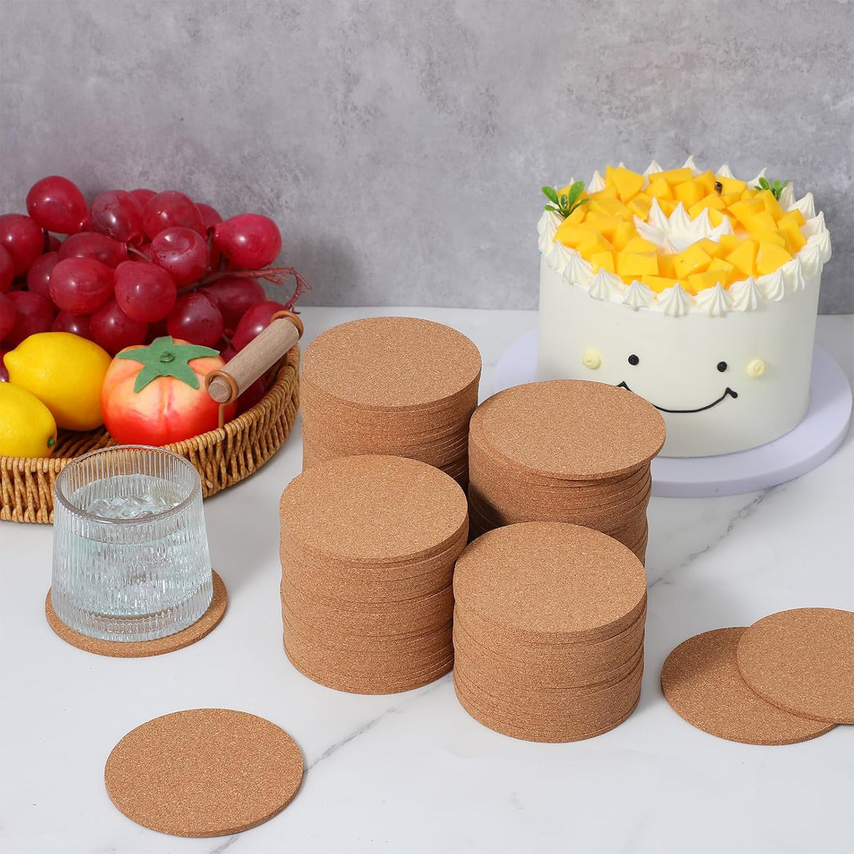 100Pcs Cork Coasters 3.5" Round Natural Cork Coaster, 0.12" Thick Absorbent Bulk Coasters, Blank Coaster for Crafts DIY for Wedding, Coffee Bar, Home Decor