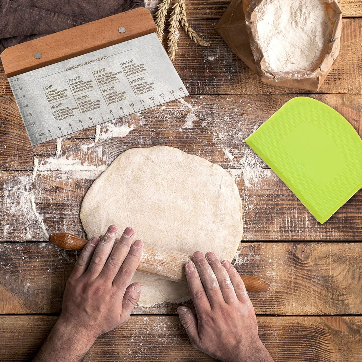 BOORIKA Dough Scraper &amp; Bench Scraper Kitchen – Stainless Steel Sourdough Tools – Dough Cutter for Sourdough Bread, Pizza, and Flat Top Griddles – Chef Approved (Light)