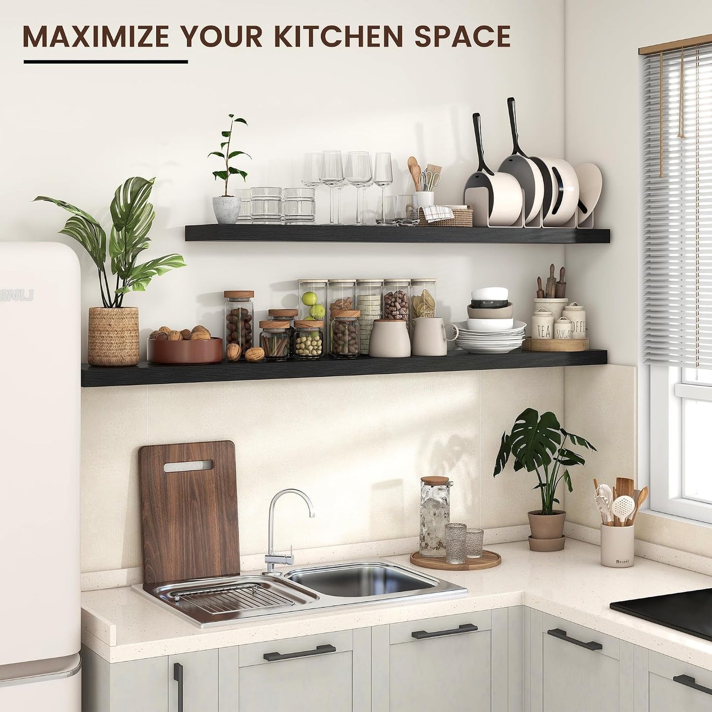 Venusmiles Floating Shelves for Wall, Engineered Wood Wall Shelves with Invisible Brackets for Living Room Bedroom Bathroom Office Kitchen Decor and Storage (Black, 72" W x 9" D x 1.5" H) Set of 1