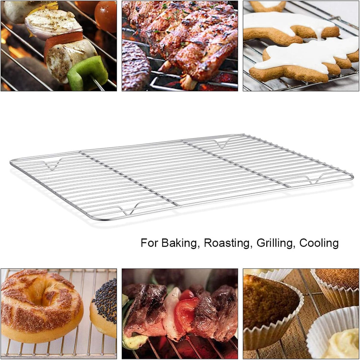 P&amp;P CHEF 4 Pcs Baking Wire Rack for Cooling, 11.6 Inch | Rectangle Cooling Racks for Cooking and Roasting, Fit for Oven Pan, Healthy &amp; Non-Toxic, Rust Free &amp; Dishwasher Safe
