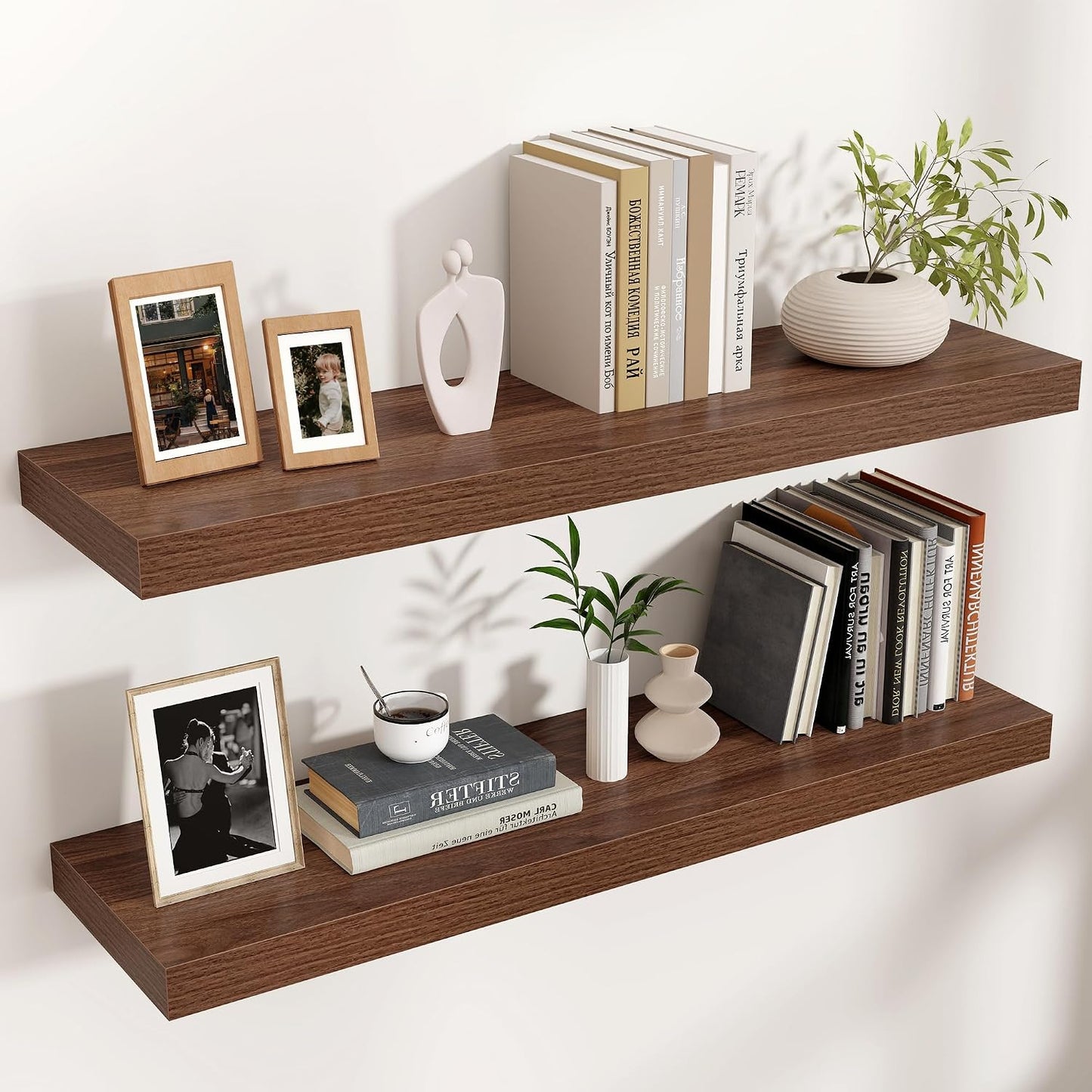 36 Inch Floating Shelves for Wall, 9"D Wood Storage Shelves, Walnut Finish