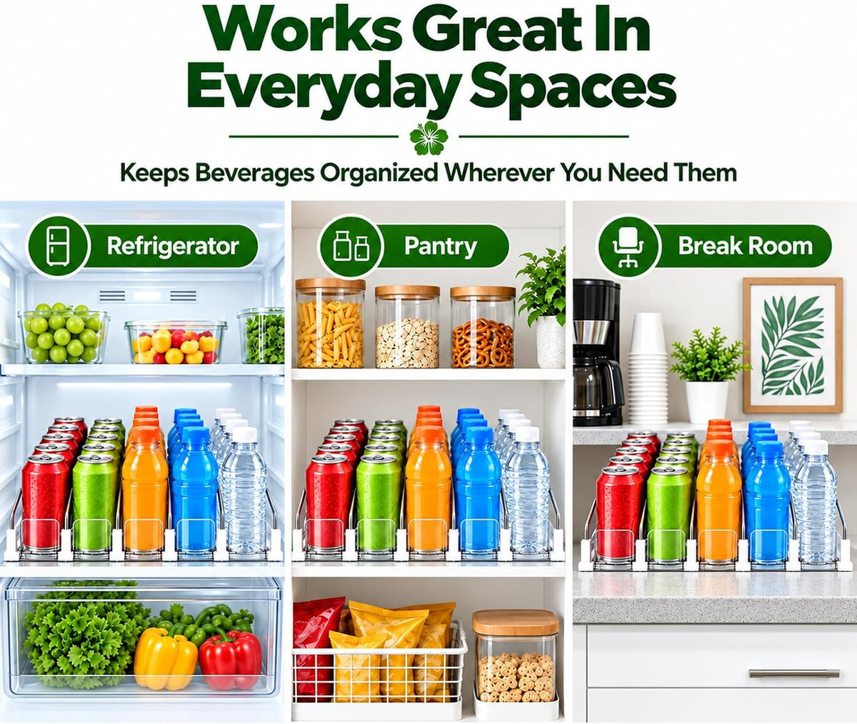 Drink Organizer for Fridge, 5 Row Automatic Pusher Glide, Adjustable Width Soda Can Dispenser for Refrigerator-Holds up to 25 Cans
