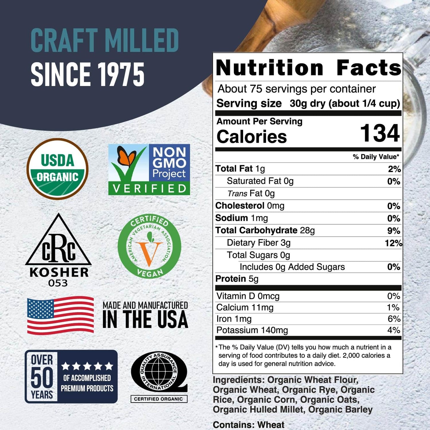 Great River Milling Organic 7 Grain Bread Flour, 5 lb | Organic 7 Grain Bread Flour with wheat, rye, oats, corn, barley, millet and flaxseed for breads, rolls and multigrain baking