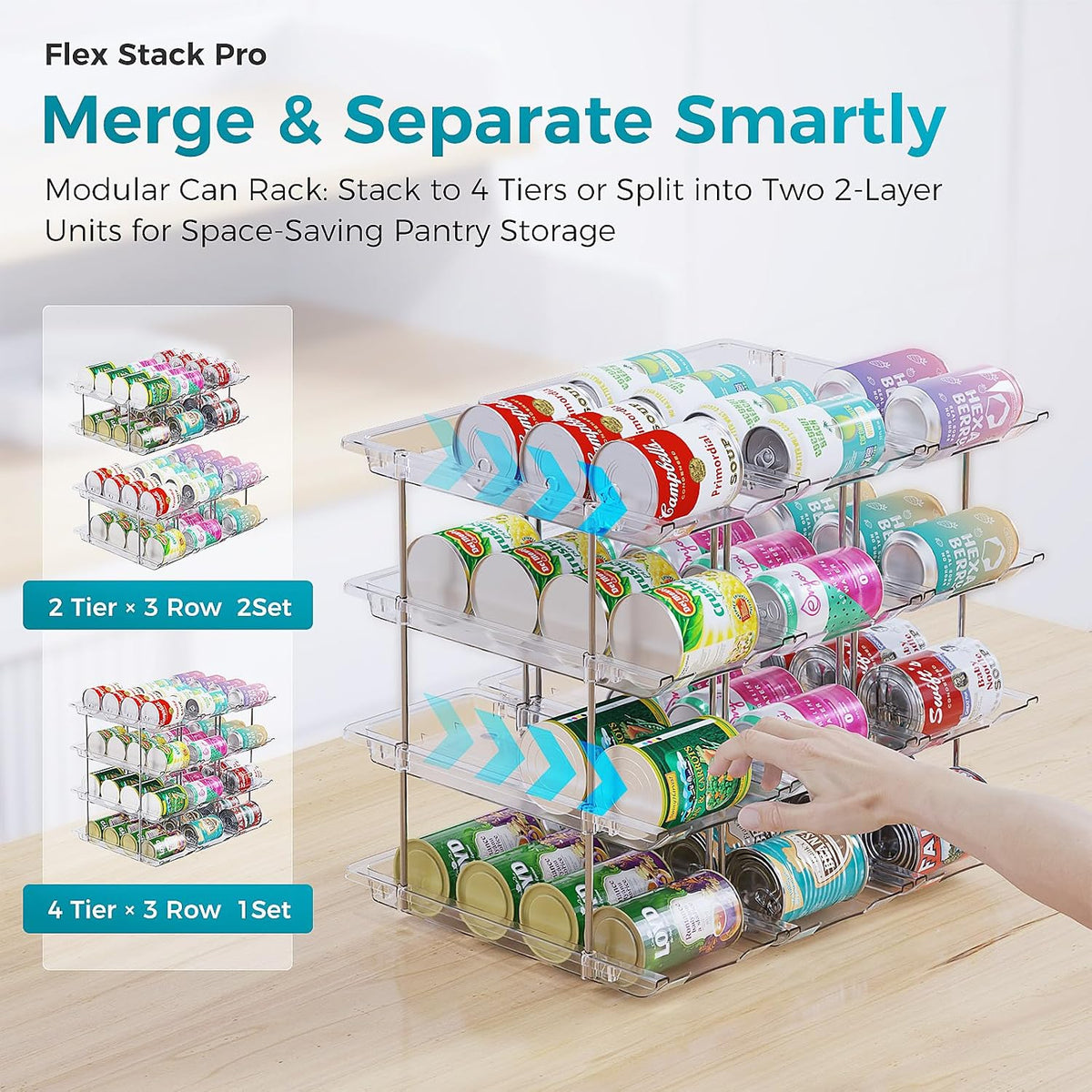 Can Organizer for Pantry, 3 Tiers Can Storage Rack, up to 36 Cans Food Holders for Fridge, Cabinet and Pantry Organization
