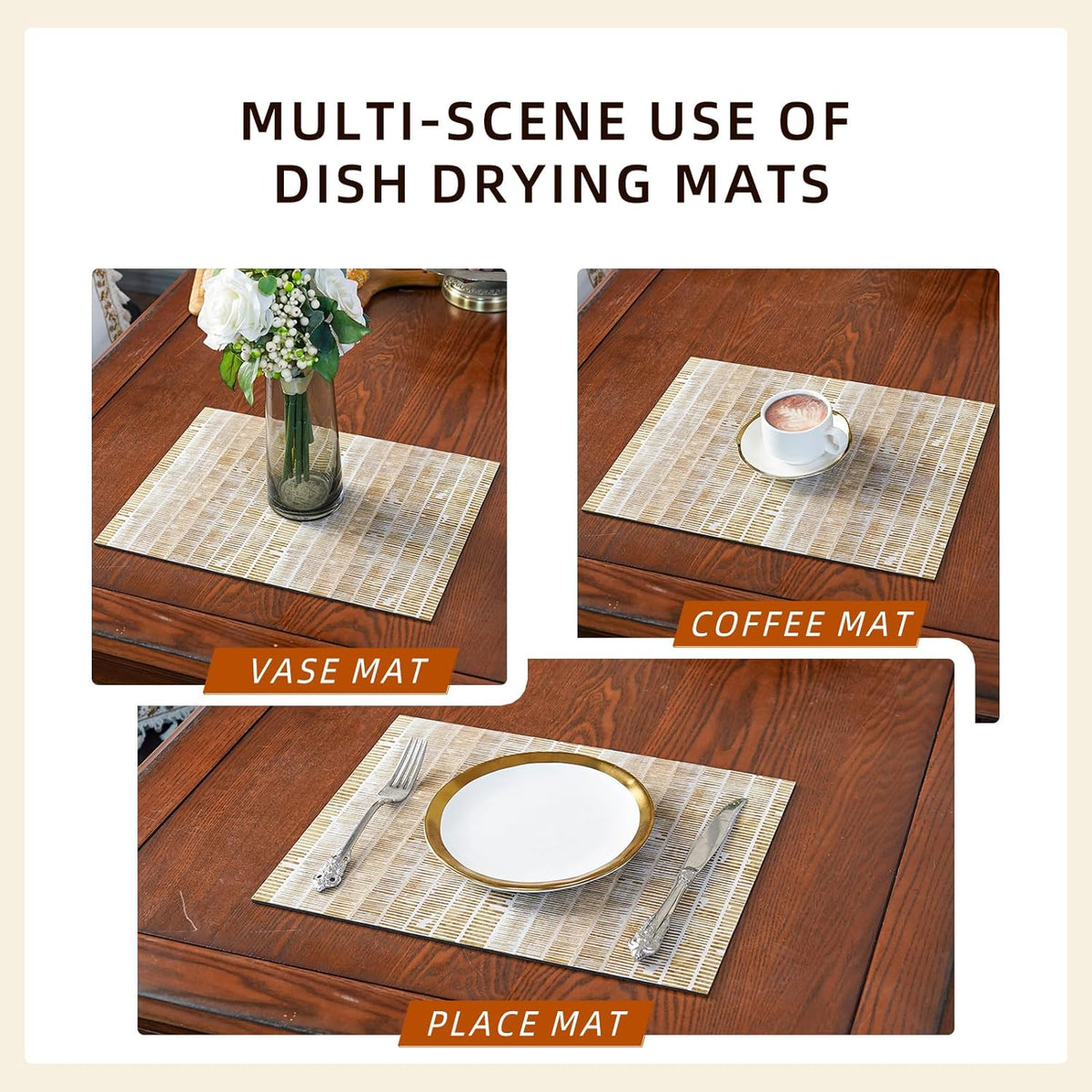 Dish Drying Mat, Diatomaceous Earth Soft Coffee Mat, Absorbent Silicone Dish Drying Mat for Kitchen Counter or Sink for Kitchen Bathroom Coffee Bar (Linear Pattern, 12 x 16 Inches)