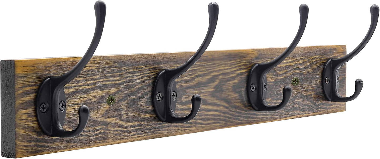 IBosins Vintage Wall Mounted Coat Rack, 17" Long with 4 Black Double Hooks