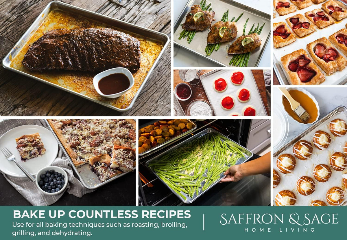 Commercial Quality Cookie Sheet Pan - 2 Pack Aluminum Half Sheet Baking Pan by Saffron &amp; Sage Home Living - This 18x13 Rimmed Baking Sheet Set is Rust &amp; Warp Resistant, Heavy Duty, of Thick Gauge
