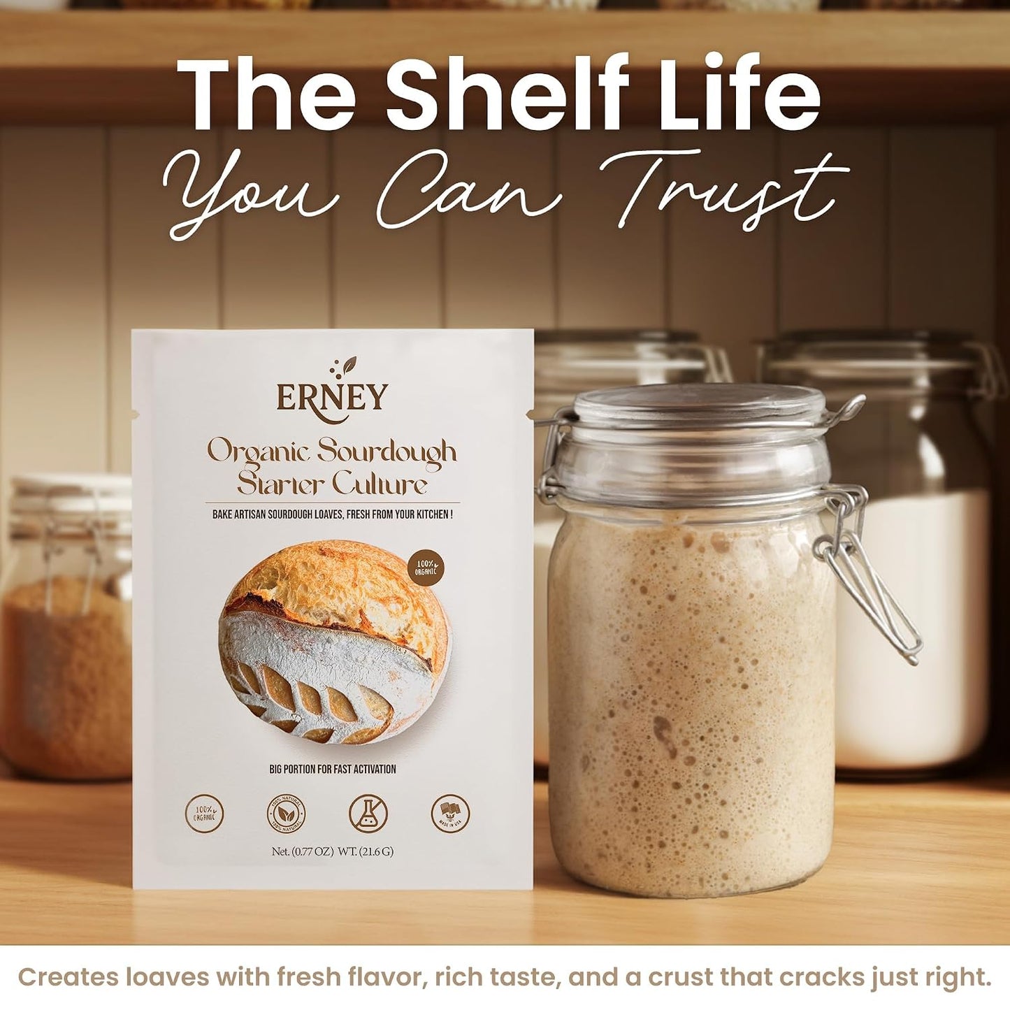 ERNEY Dehydrated Sourdough Starter 21.6 g Per Sachet for Bread Making - Perfect Rise Organic Sourdough Bread Flour with Instruction - Versatile Homemade Pastry Flour Perfect for Artisan Loaf Pizza Muffins