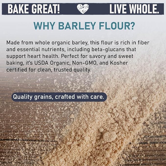 Great River Milling Organic Barley Flour | Unbleached, Unbromated, Non-GMO, Kosher | High Fiber, Nutty Flavor Perfect for Breads, Pancakes, & More | 5 Lb