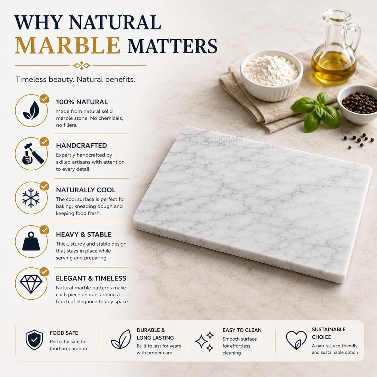8×12 Inches White Marble Cheese &amp; Charcuterie Board | Natural Marble, Non-Slip Feet, Cutting Board &amp; Pastry Slab, Premium Stone Kitchen Tray