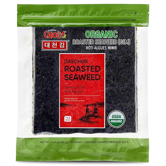 CHOI's 1 Organic Roasted Seaweed, Gim, Sushi Nori/ (50 full sheets)/ Product of Korea/ Gold Grade- Vegan, Keto, Gluten Free,