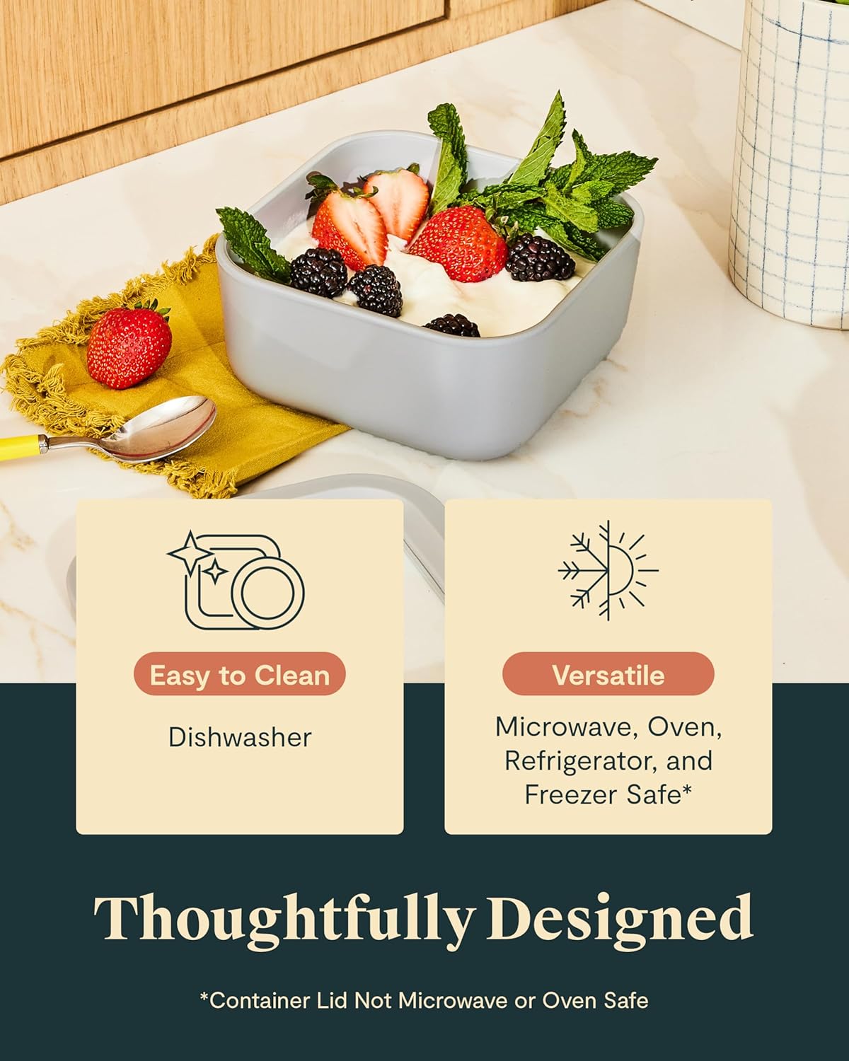 Caraway Glass 4.4 Cup Food Container - Ceramic Coated for Nonstick Storage with Glass Lids - Dishwasher, Oven & Microwave Safe