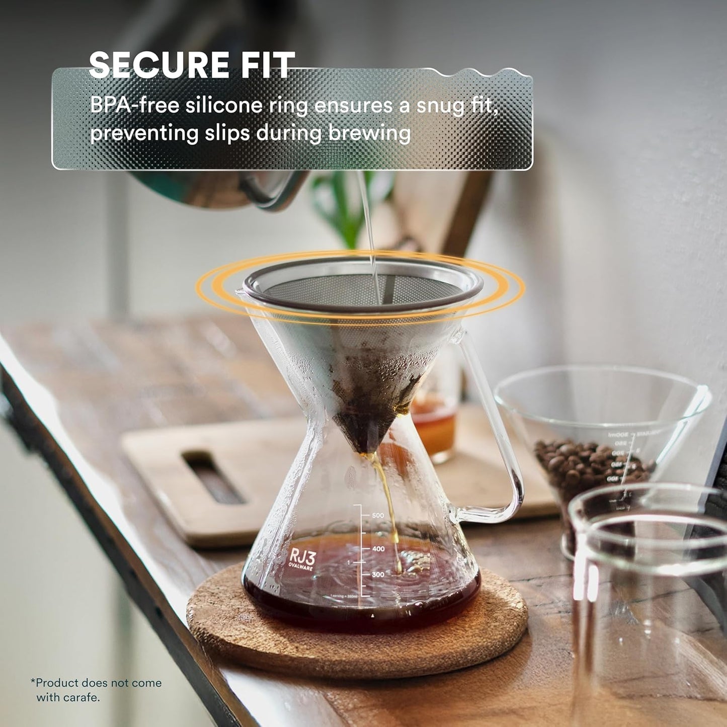 OVALWARE Paperless Stainless Steel Pour Over Coffee Filter – Reusable and Permanent Coffee Cone Dripper for Ovalware, Chemex, Hario and Other Carafes