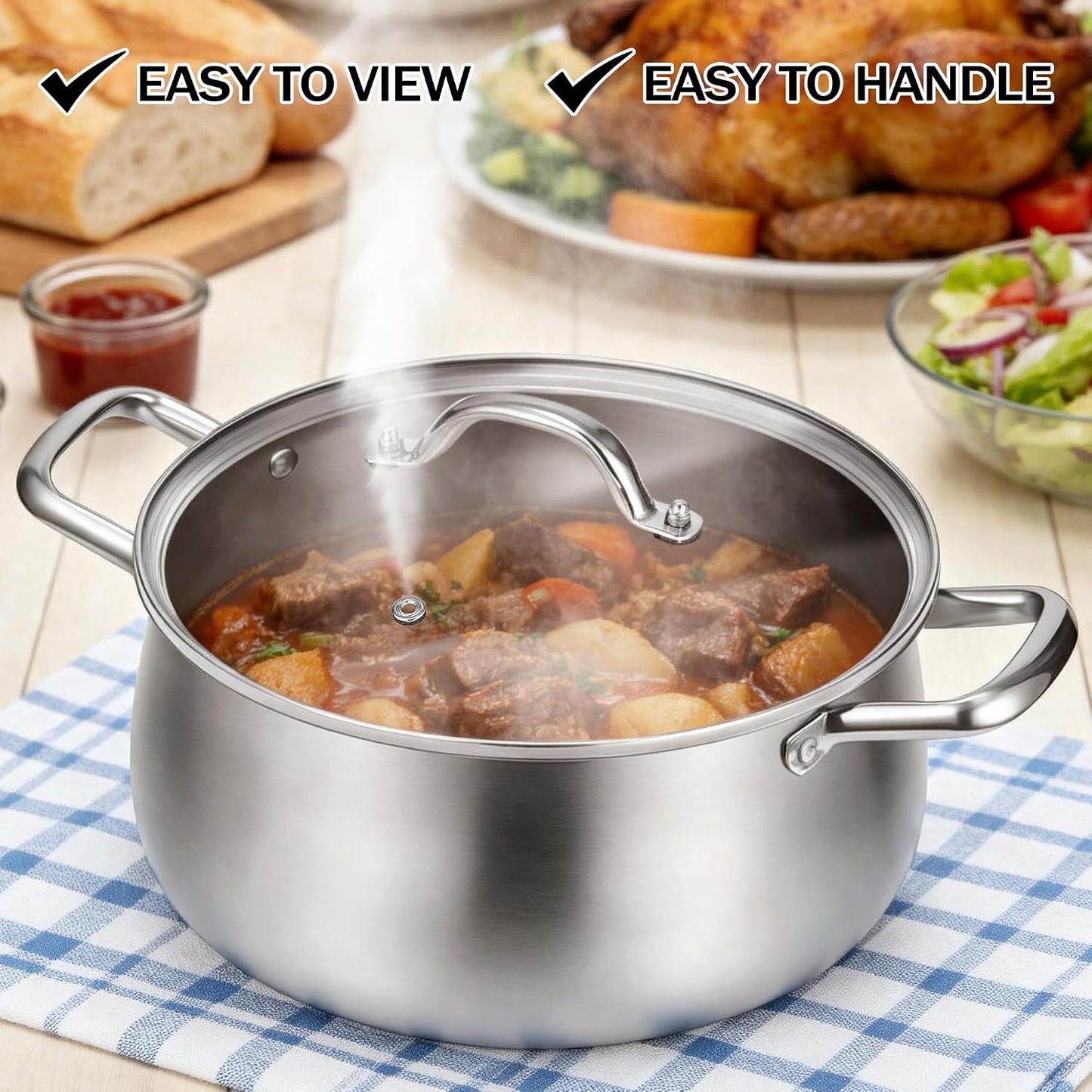 Tifanso 8QT Tri-Ply Stainless Steel Induction Stock Pot with Lid | Heavy Duty Nonstick Build, Great for Soup Pasta Canni