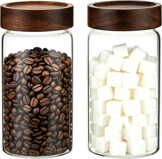18 OZ Glass Coffee Jars with Top Screw Lid Ground Sugar Spice Herb Container Clear Glass Jar Round Food Storage Canister for Pantry Tea Coffee Bean Spice Cookies Salts (2×550ml(18oz))