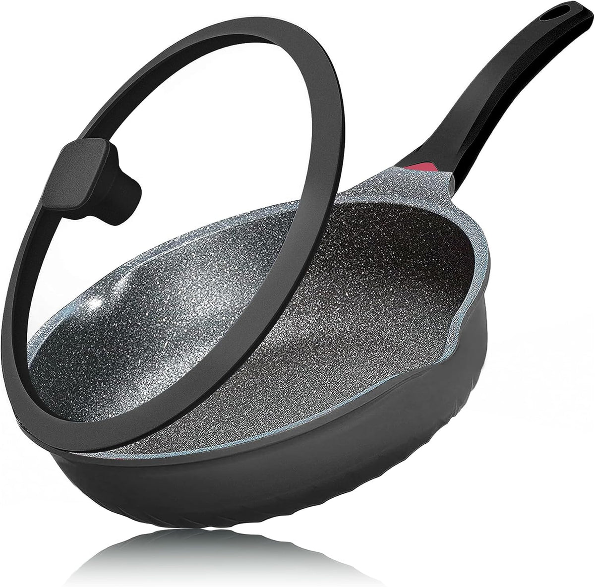 Vinchef New Handle Update 11In/5Qt Aluminum Nonstick Deep Frying Pan with Lid and Heat Indicator, Anti Scratch and Anti Stain Deep Saute Pan, Induction Compatible