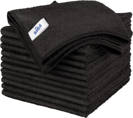 MR.SIGA Microfiber Cleaning Cloth, All-Purpose Microfiber Towels, Streak Free Cleaning Rags, Pack of 12, Black, Size 32 x 32