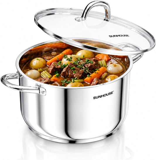 SUNHOUSE 13 Quart Stock Pot with Lid, Stainless Steel Large Pot for Cooking