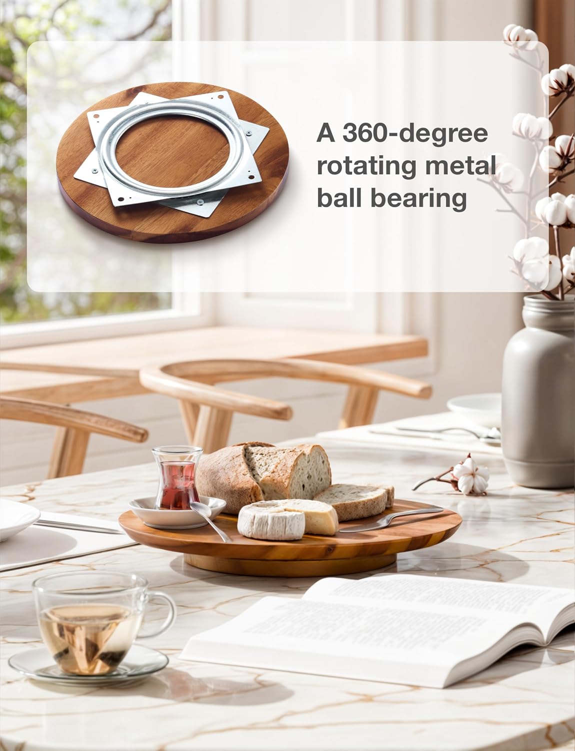 13" Acacia Lazy Susan Organizer for Table - Wooden Lazy Susan Turntable - Wood Kitchen Turntable Storage Food for Cheese Boards, Pantry, Fridge, Countertop (Acacia Wood, 13 Inch)