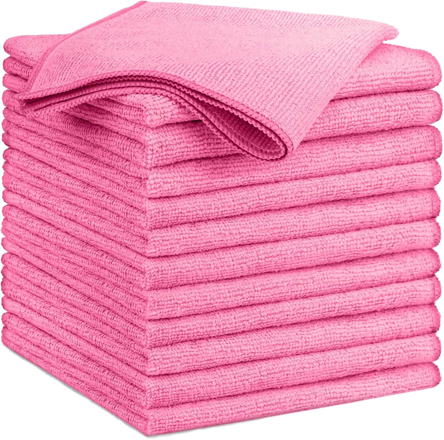GLIMGLINT Pink Microfiber Cleaning Cloth, 12 Pack Cleaning Towels for Kitchen, Lint Free, Scratch-Fr
