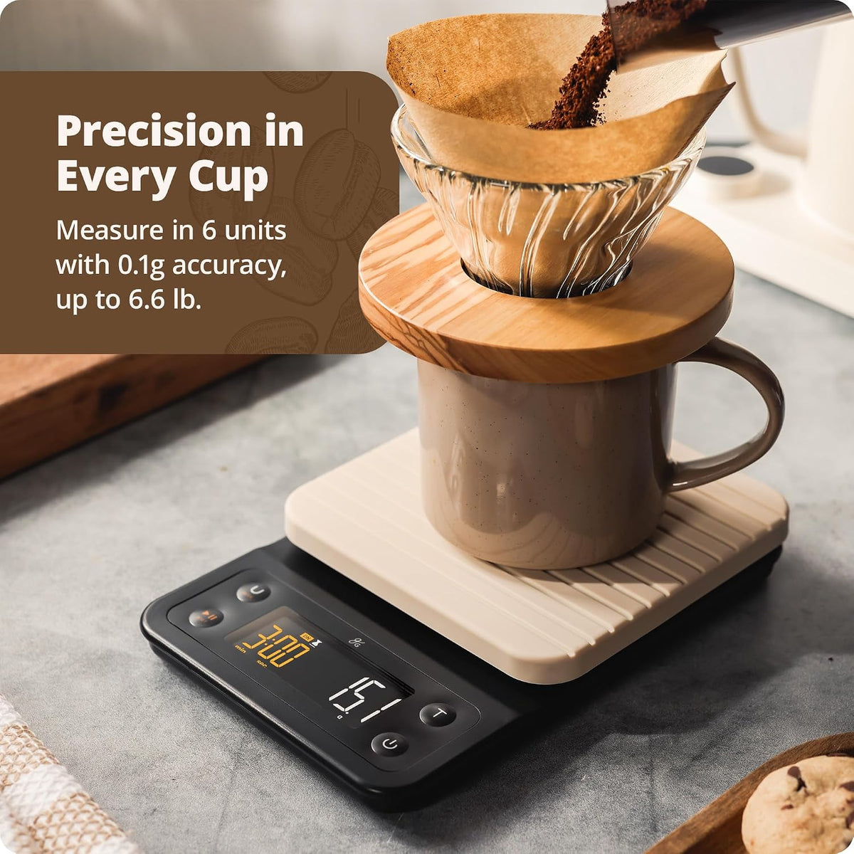 Greater Goods Coffee Scale with Timer, 0.1g Precision for Espresso &amp; Matcha