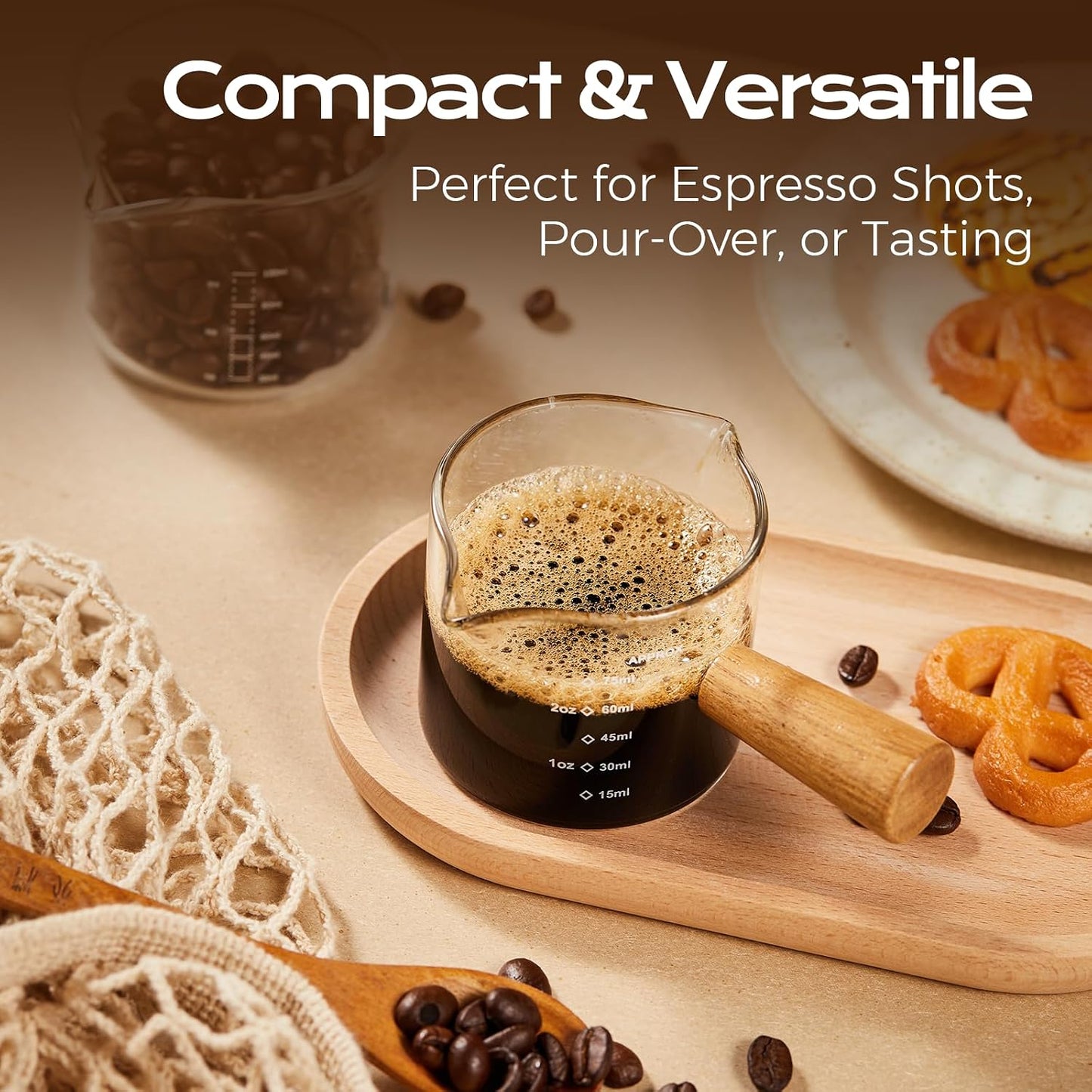 YARRAMATE 2.5oz Double Spout Espresso Shot Cups, 2 Pack with Handle | Borosilicate Glass, Precision Pouring, Heat Insulated Grip, Dual-Scale Accuracy, Easy to Rinse Clean