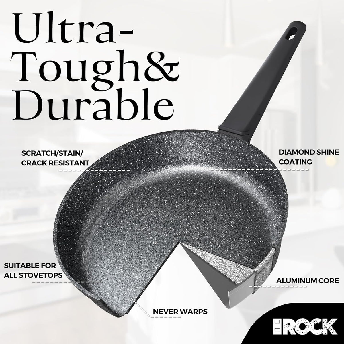 THE ROCK SOHO 9.5-Inch Nonstick Frying Pan with Lid – Compact for Urban Kitchens, Nothing Sticks, Never Warps, Lasts Longer, Oven & Dishwasher Safe, Black