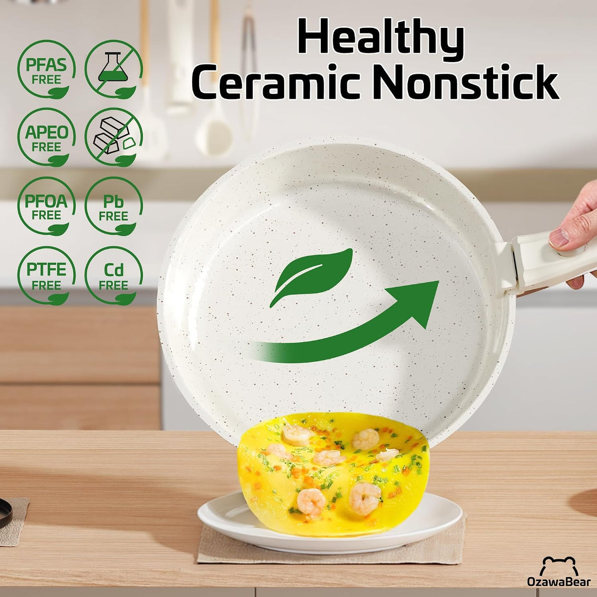 26 Pcs Pots and Pans Set Non Stick, Ceramic Cookware Set Non Toxic with Detachable Handles, Healthy Induction Cookware Dishwasher Oven Safe RV Kitchen Set, PFAS PFOA & PTFE Free, Cream White