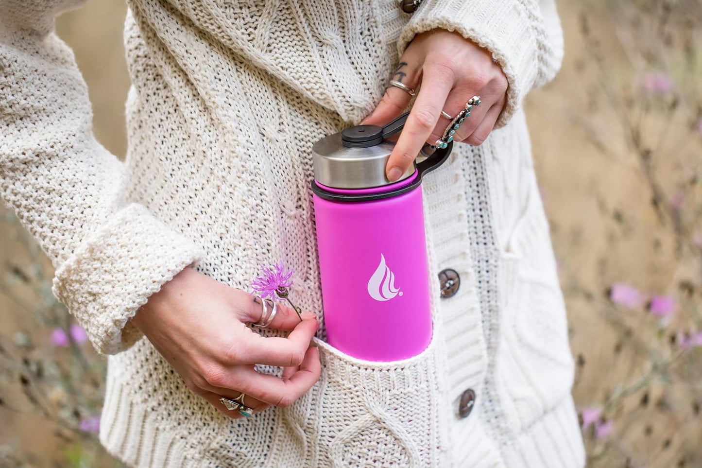 HYDRO CELL Stainless Steel Insulated Water Bottle with Straw - For Cold &amp; Hot Drinks - Metal Vacuum Flask with Screw Cap and Modern Leakproof Sport Thermos for Adults (Fuchsia 18oz)