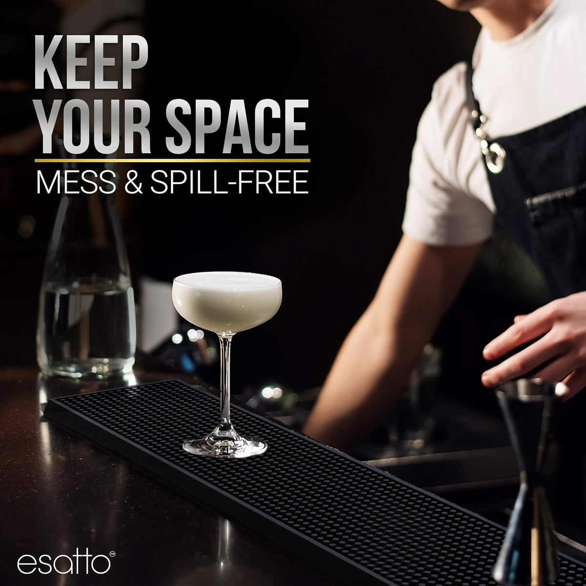 Esatto 27.5” x 3.87” XL Professional Service Spill Bar Supply Mat Anti-Skid Bartender Mat Non-Slip Black Bar Mat for Coffee Drinks Mixing Pad for Bars, Home, Kitchen, Pubs, Restaurants (2 Pack, Black)