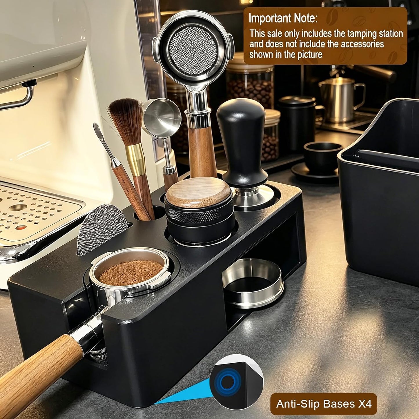 Upgraded Espresso Tamping Station,Espresso Accessories Organizer,Multi-Functional Coffee Accessories Tamper Station,Espresso Station Fit For Standard Portafilter (Black, 51-58mm)
