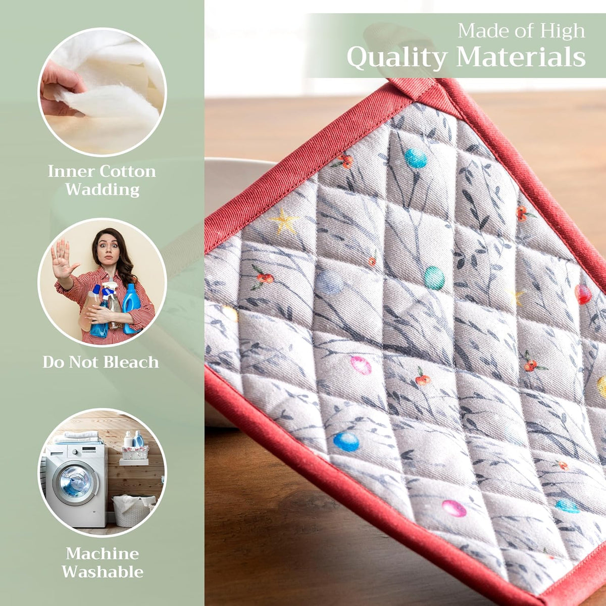 Maison d' Hermine Pot Holders 100% Cotton Heat Resistant Potholders 8" x 8" Hot Pads with Loop BBQ, Cooking, Baking, Grilling, Kitchen, Handling Hot Pans (Pack of 1, Fairy Christmas)