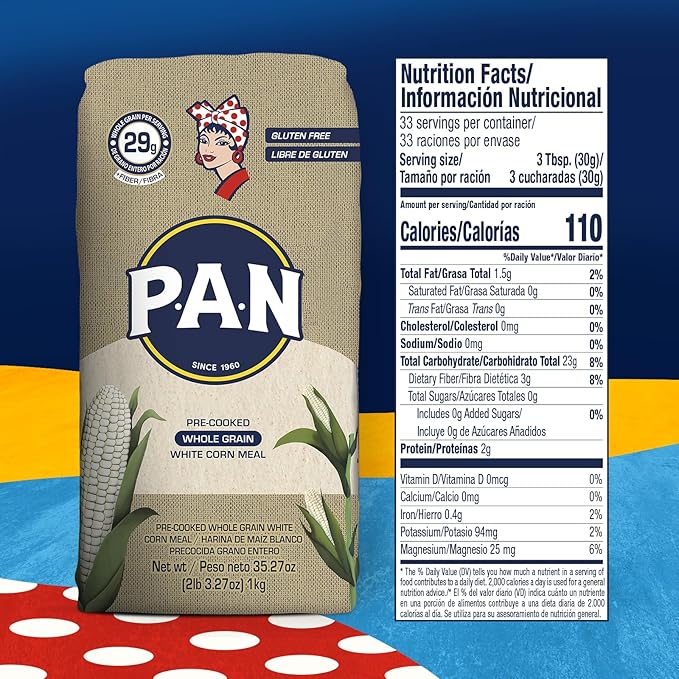P.A.N. Whole Grain White Corn Meal – Pre-cooked Gluten Free and Kosher Flour (2lb 3.27oz) (Pack of 2)