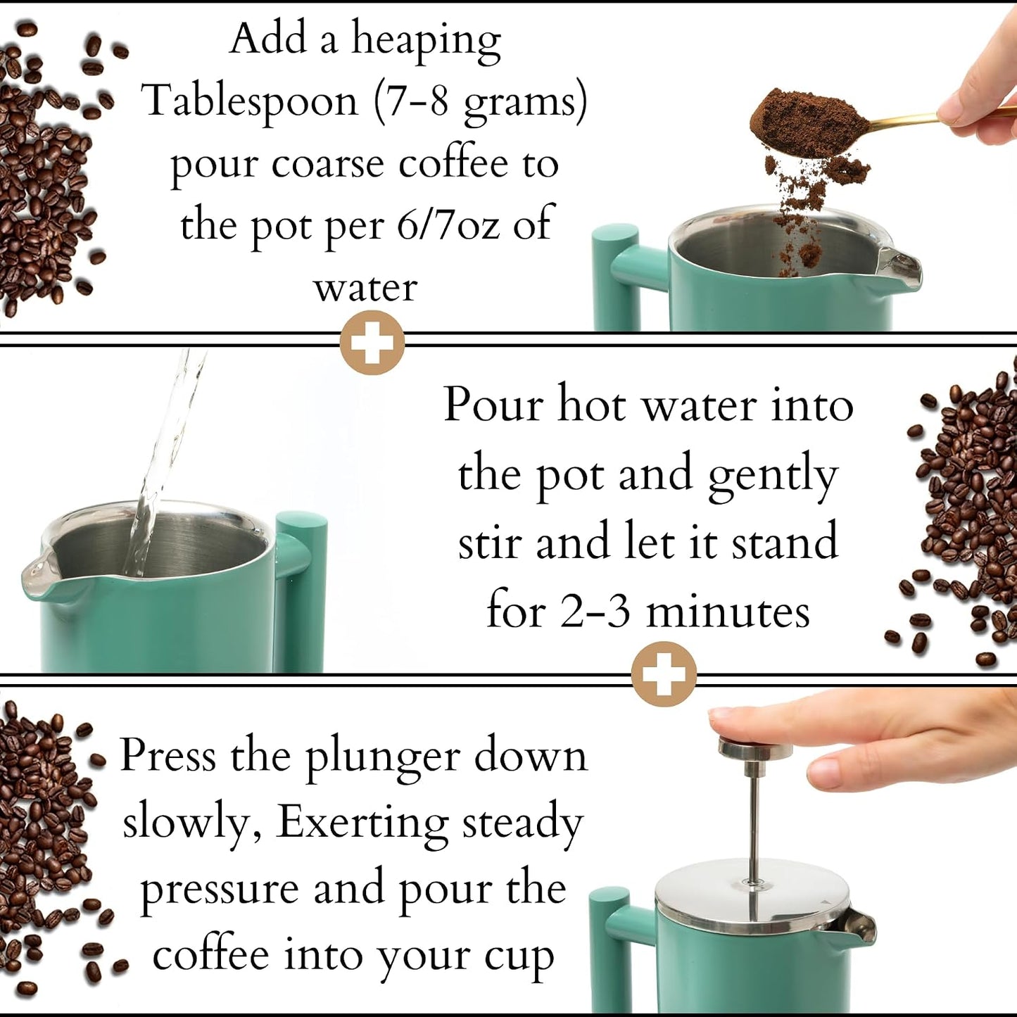 Mixpresso French Press Coffee Maker, 26 Oz Stainless Steel Coffee Press | Double wall insulated stainless steel French Press with durable filter for coffee or loose leaf tea, easy to press and clean