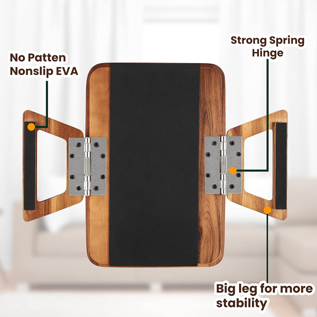 TINAMO Large Acacia Wood Couch Arm Table, Fits Most Sofas, 13.75" x 9.5" | Solid Acacia Wood Construction, Spacious Display Surface, Clips Securely with Grip, Foldable &amp; Portable, No Assembly Needed