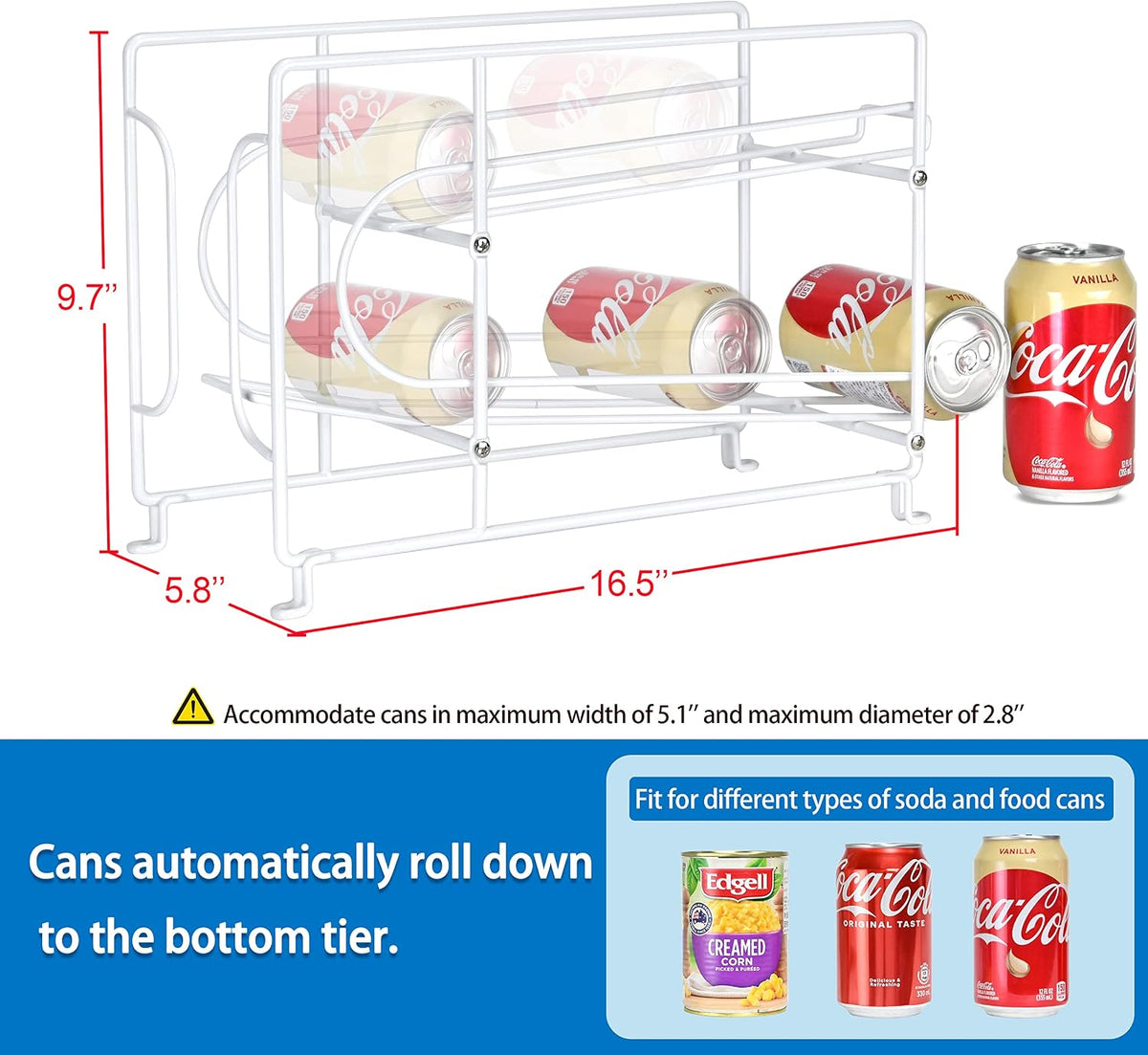 SUFAUY 3 Tier Can Organizer for Pantry, Holds 36 Cans for Cabinet Storage or Kitchen Shelves, 12" d X 16.5" w X 14" h, Black