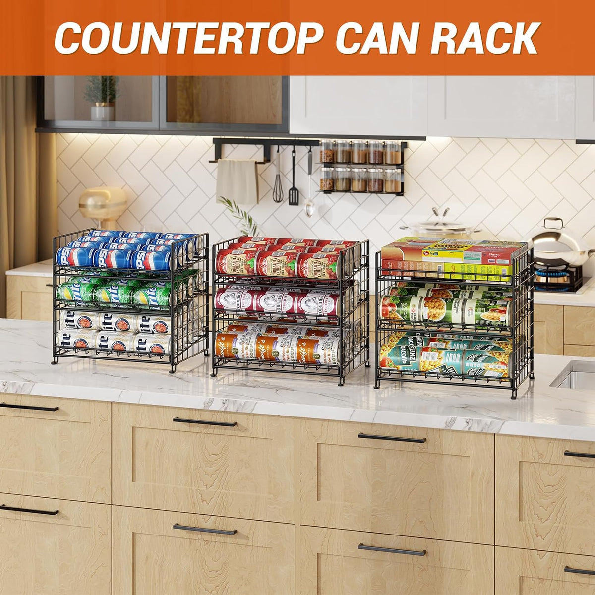 JKsmart 3-Tier Stackable Can Organizer, Storage Can Rack for Kitchen Pantry Cabinet, Holds Up to 72 Cans, Multifunctional Can Dispenser for Snacks Soda