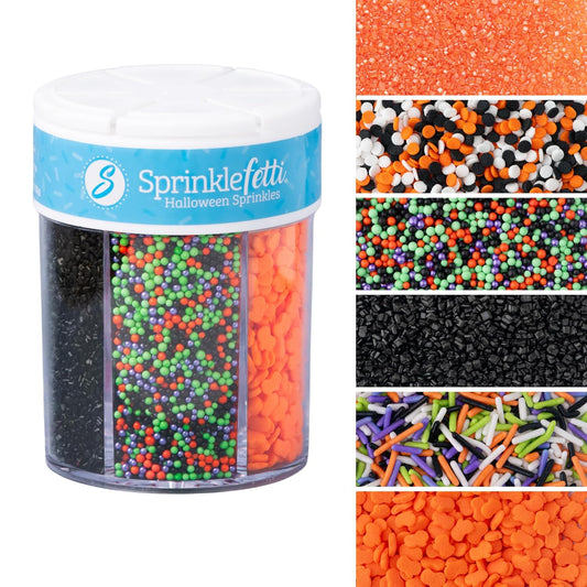 Sweets Indeed Halloween 6-Cell Sprinkle Jar – 6 Variety Sprinkle Compartments | Edible Cake Decorations for Cupcakes,