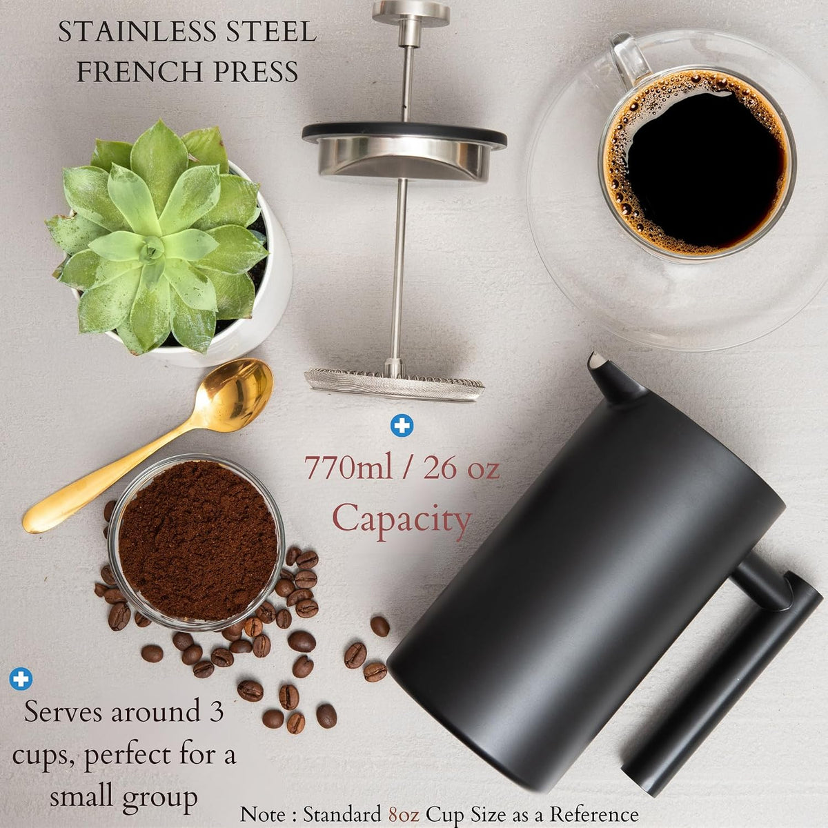 Mixpresso French Press Coffee Maker, 26 Oz Stainless Steel Coffee Press