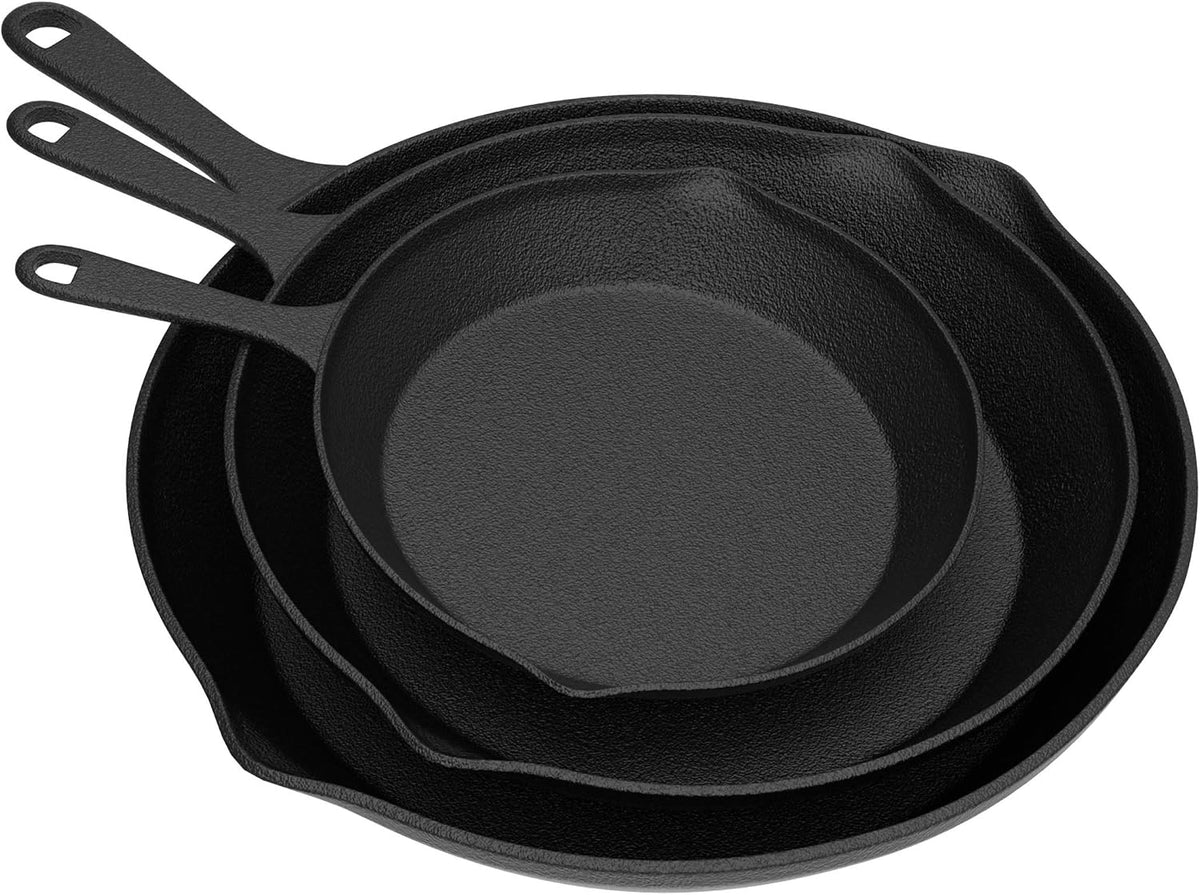 Pre Seasoned Cast Iron Skillets - 3 Pan Set - 9 inches