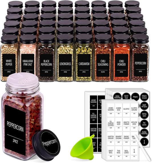 Churboro 48 Pack Glass Spice Jars with Labels, 4oz Spice Containers