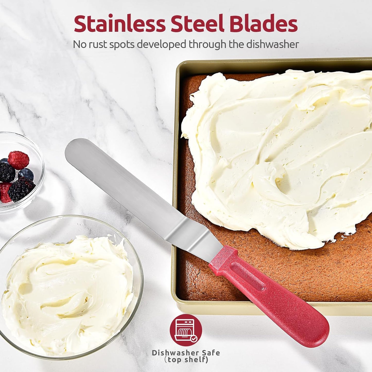 U-Taste Offset Icing Spatula Set, Cake Frosting Spreader, 6/8/10in, Red | Stainless Steel Blade with PP Plastic Handle, Metal Baking Spatula for Cake Decorating, Angled Frosting Knife Baking Supplies