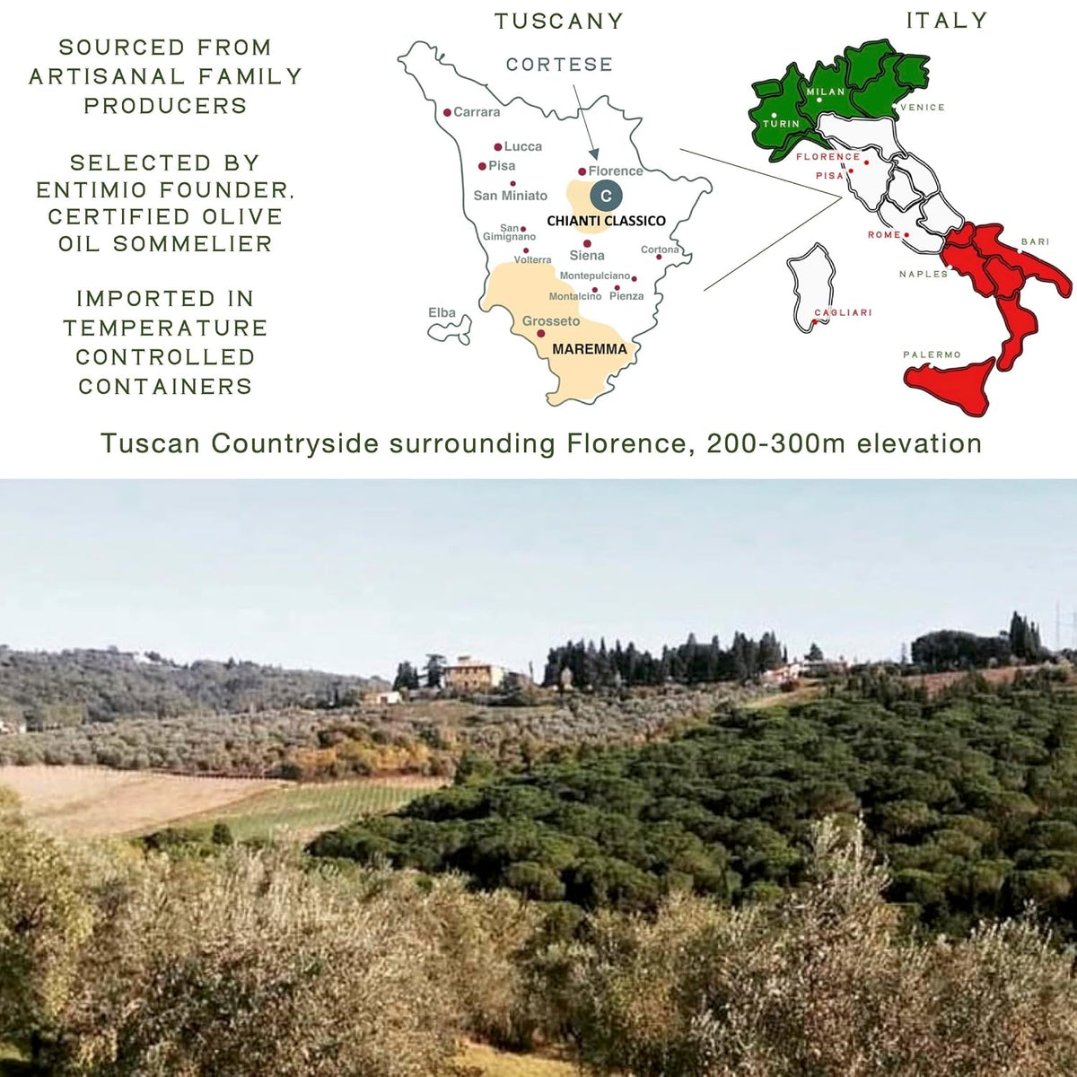 Entimio Cortese Organic Italian Extra Virgin Olive Oil from Italy, 700+ mg/kg High in Polyphenols, 2025 Gold Winner, Tuscany