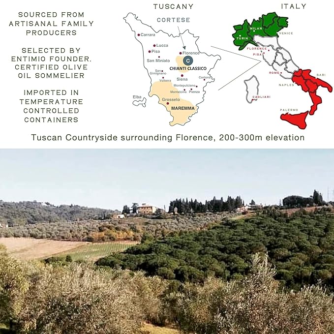 Entimio Cortese Organic Italian Extra Virgin Olive Oil from Italy, 700+ mg/kg High in Polyphenols, 2025 Gold Winner, Tuscany Early Harvest evoo, Cold Extracted, Lab Tested - 16.9 fl oz