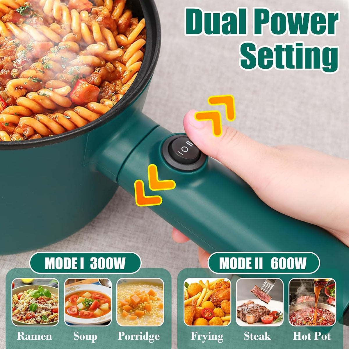 Hot Pot Electric with Steamer,6 Smart Modes, 1.8L Ramen Cooker, Portable Cooker, Non-Stick Frying Pan, Sauté Pan, Electric Pot for Pasta, Egg, Steak, BPA Free, College Dorm Room Essential