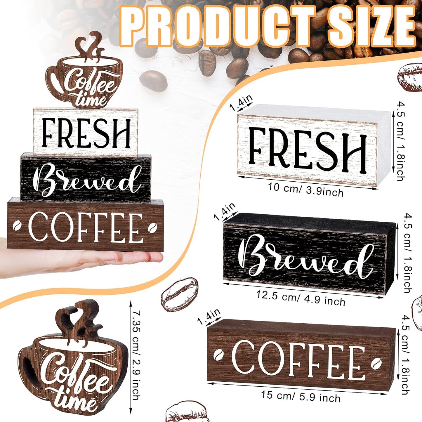 Cinnvoice 4 Pcs Coffee Bar Sign Accessories Wood Coffee Station Decorations | Coffee Time Fresh Brewed, Rustic Bar Sign Gift, Farmhouse Tiered Tray Table Centerpiece, for Counter Kitchen Shelf Tabletop