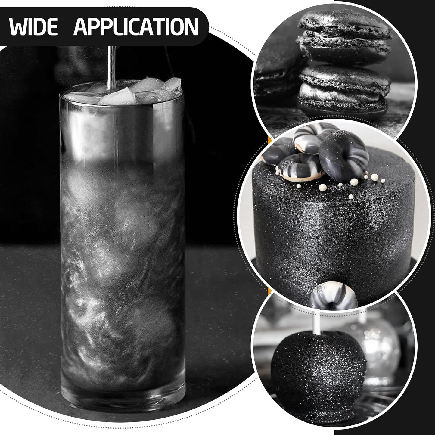 Black Edible Glitter Spray - 3/4oz(22g) Luster Dust Edible Food Grade Glitter Shimmer Dust Powder for Cocktails, Drinks, Cake Decorating - Metallic Food Coloring Powder for Wine, Candy, Cookie, Icing
